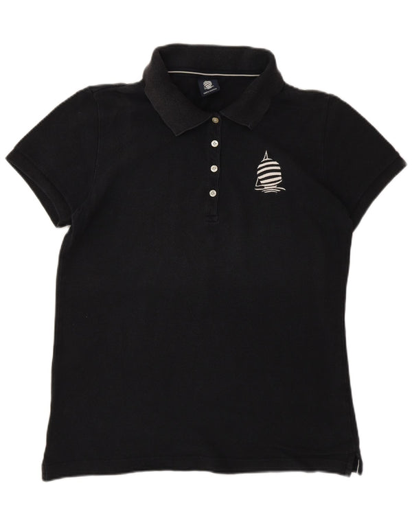 MARINA YACHTING Womens Polo Shirt UK 14 Large Black Cotton