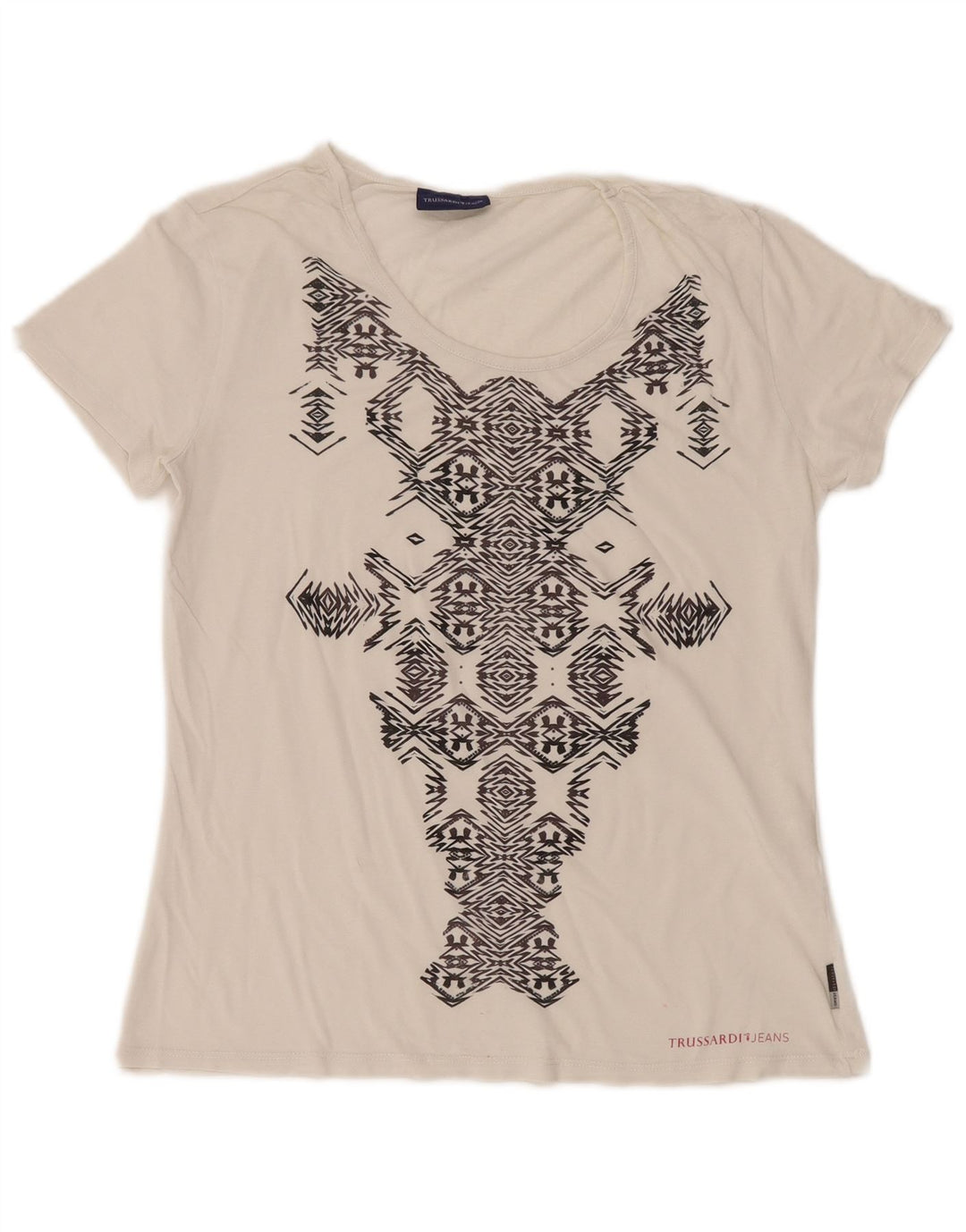 TRUSSARDI JEANS Womens Graphic T-Shirt Top UK 14 Large White Geometric