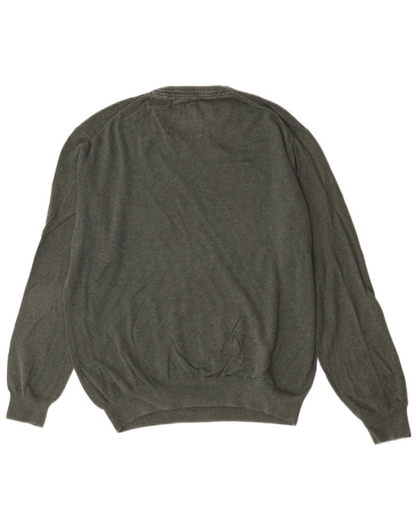 Vintage Mens Regular Fit V-Neck Jumper Sweater XL Green Cotton