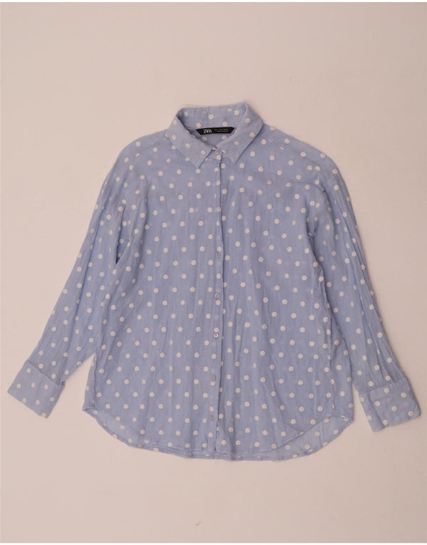 Zara Womens Shirt UK 10 Small Blue Polka Dot Polyester