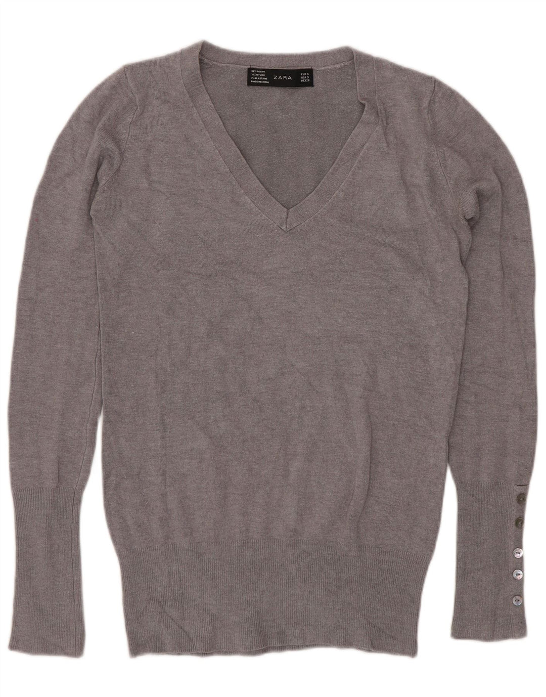 Zara Womens V-Neck Jumper Sweater UK 10 Small Grey