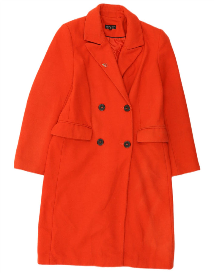 Topshop Womens Double Breasted Coat UK 10 Small Orange Wool