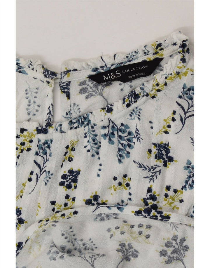 Marks & Spencer Womens Long Sleeve Blouse Top UK 14 Large White Floral