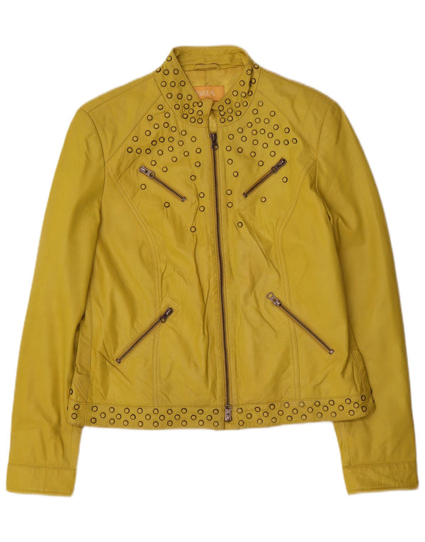 Biba Womens Leather Jacket UK 14 Medium Yellow Spotted Leather