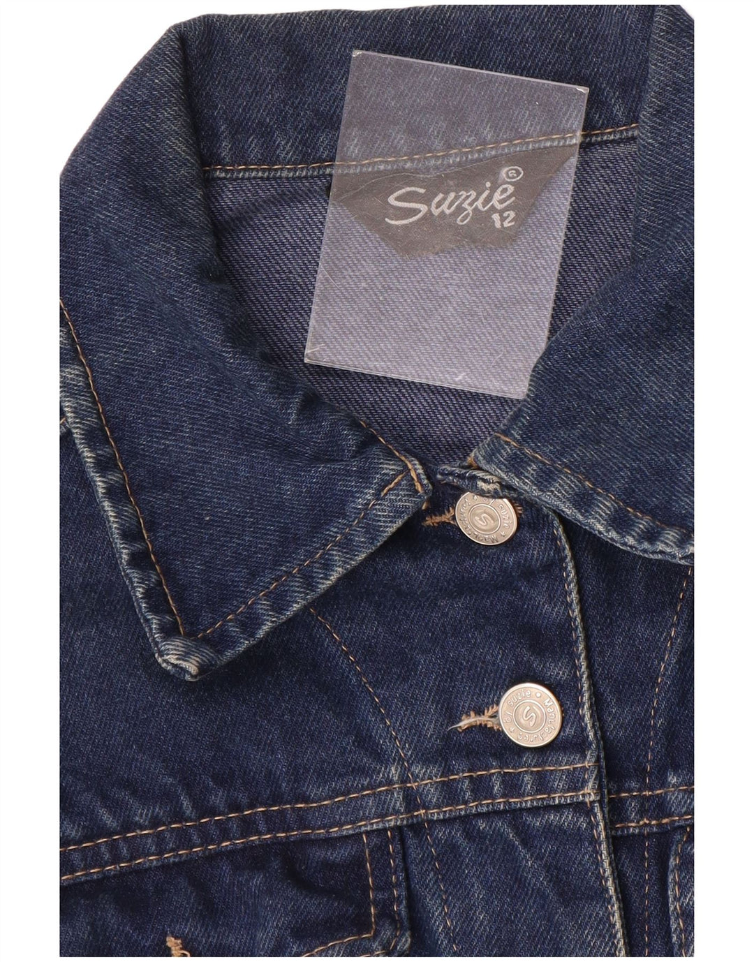 VINTAGE Womens Denim Jacket UK 12 Medium Navy Blue