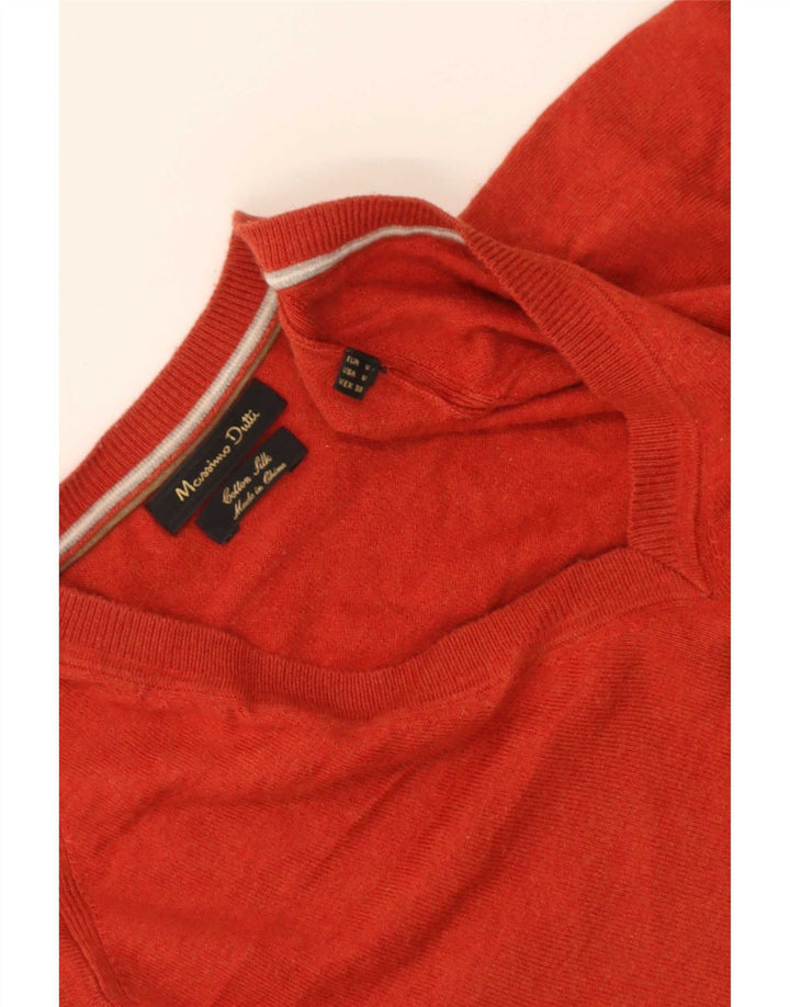 Massimo Dutti Mens V-Neck Jumper Sweater Medium Red Cotton