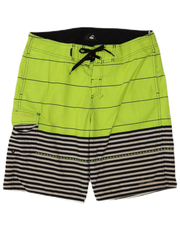 QUIKSILVER Mens Swimming Shorts Large Green Striped Polyester
