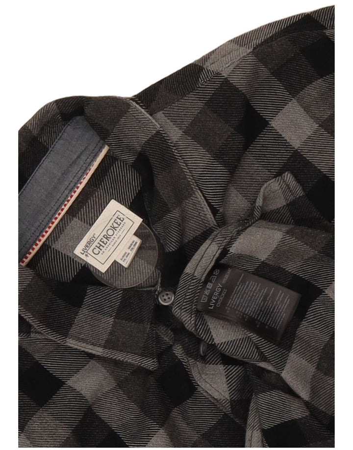 Cherokee Mens Flannel Shirt 2XL Grey Check Cotton