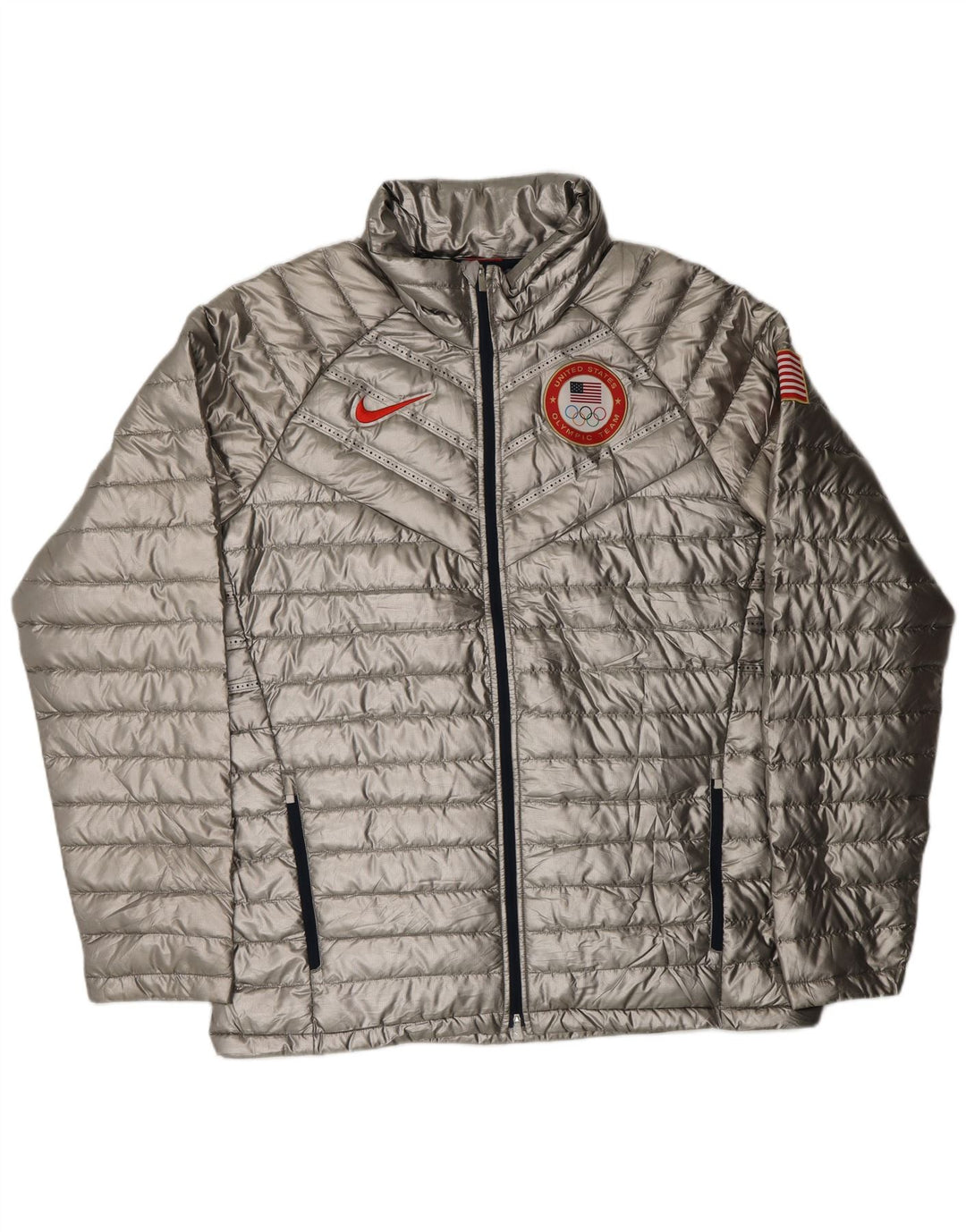NIKE Mens USA 2014 Olympic Aeroflot Padded Jacket UK 40 Large Silver