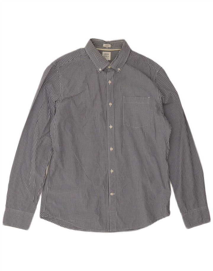 John Lewis Mens Slim Fit Shirt Large Navy Blue Gingham Cotton