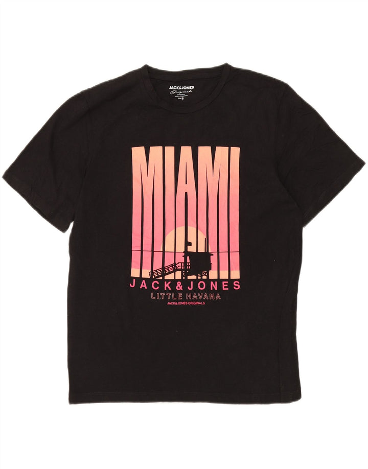 JACK & JONES Mens Miami Graphic T-Shirt Top Small Black