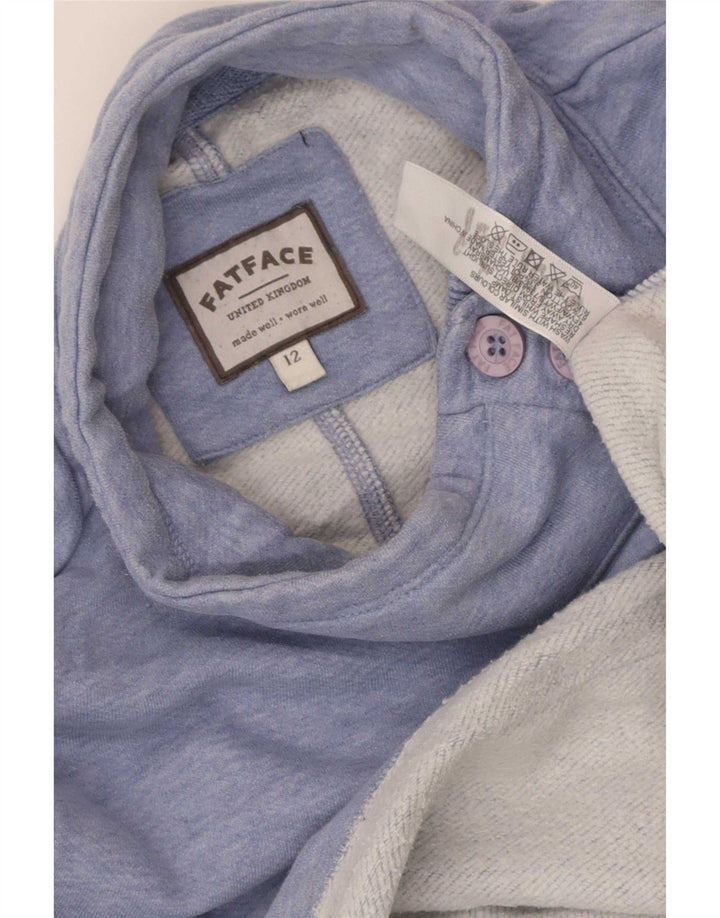Fat Face Womens Button Neck Sweatshirt Jumper UK 12 Medium Blue Cotton