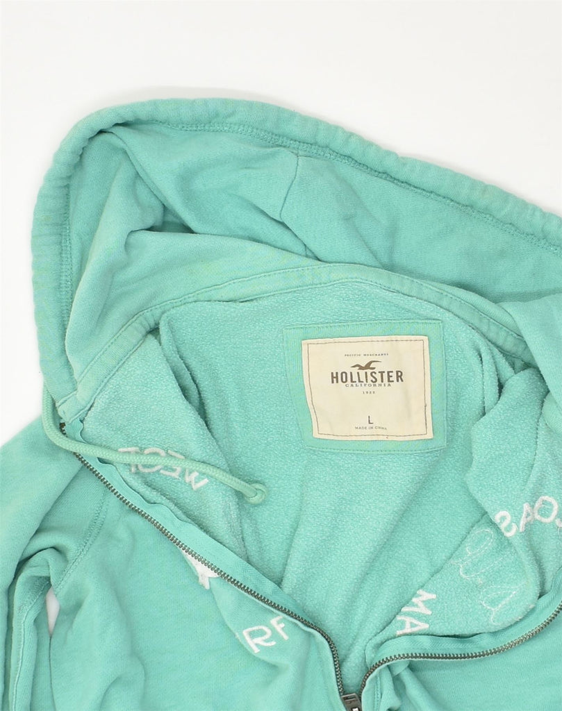 HOLLISTER Womens Graphic Zip Hoodie Sweater UK 14 Large Turquoise Cotton | Vintage Hollister | Thrift | Second-Hand Hollister | Used Clothing | Messina Hembry 