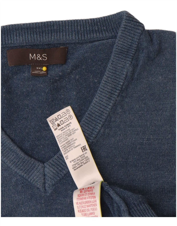 Marks & Spencer Mens V-Neck Jumper Sweater 3XL Blue Acrylic