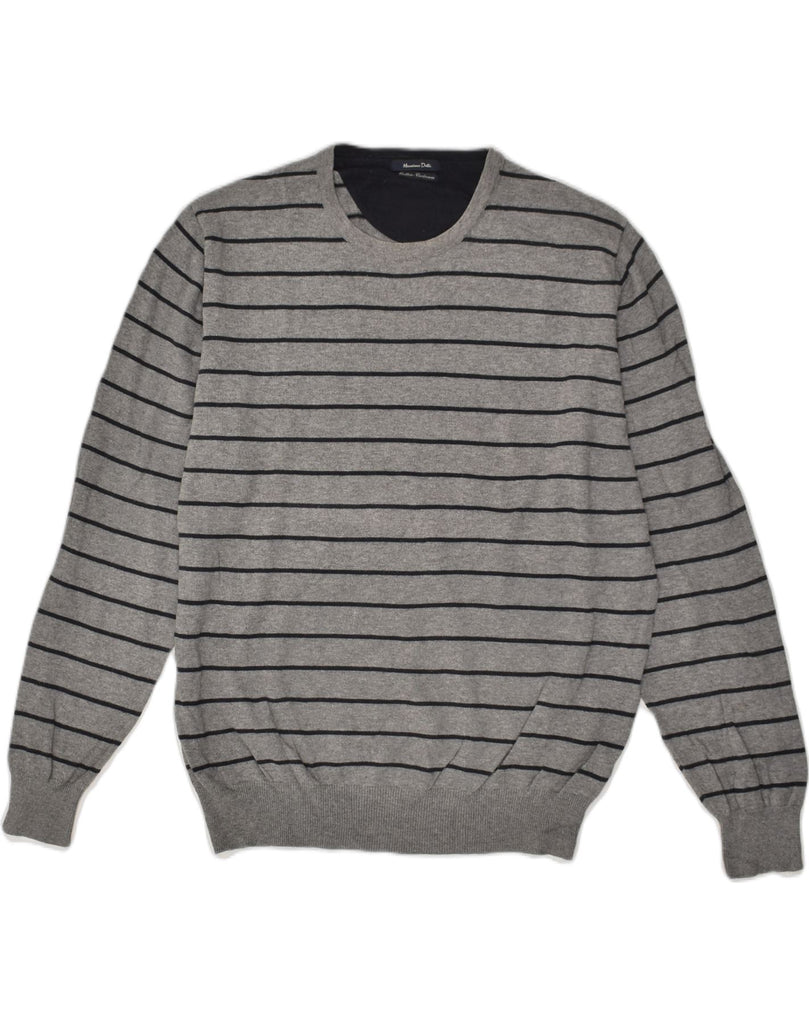 MASSIMO DUTTI Mens Crew Neck Jumper Sweater 2XL Grey Striped Cotton | Vintage Massimo Dutti | Thrift | Second-Hand Massimo Dutti | Used Clothing | Messina Hembry 