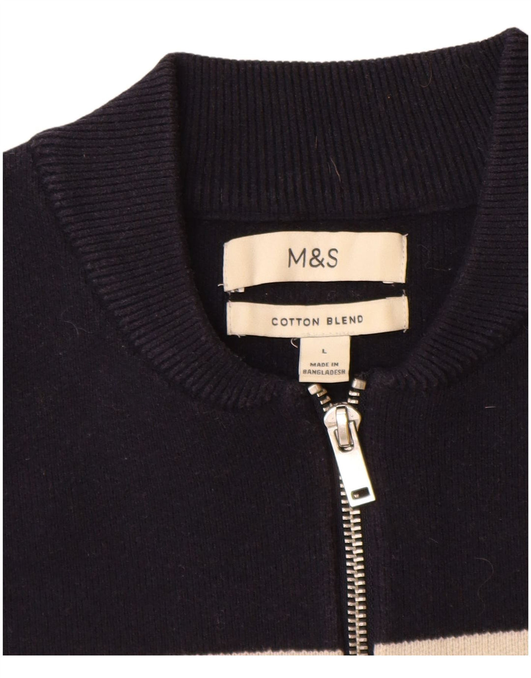 Marks & Spencer Mens Zip Neck Jumper Sweater Large Navy Blue Striped