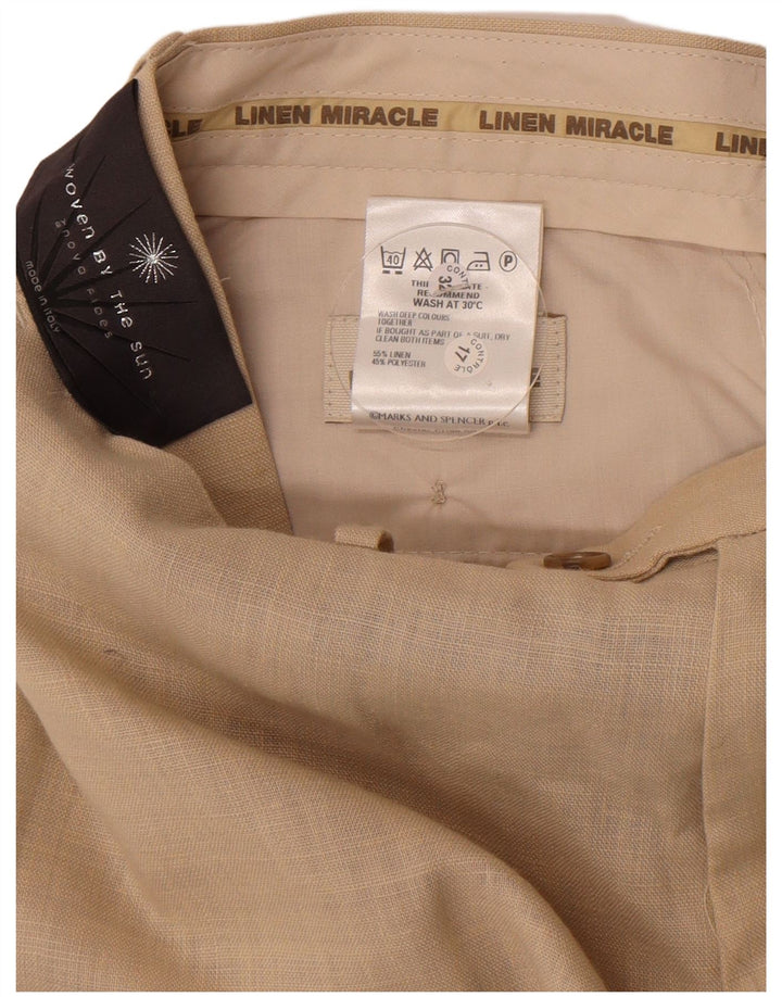Marks & Spencer Mens Straight Suit Trousers W34 L29 Beige Linen