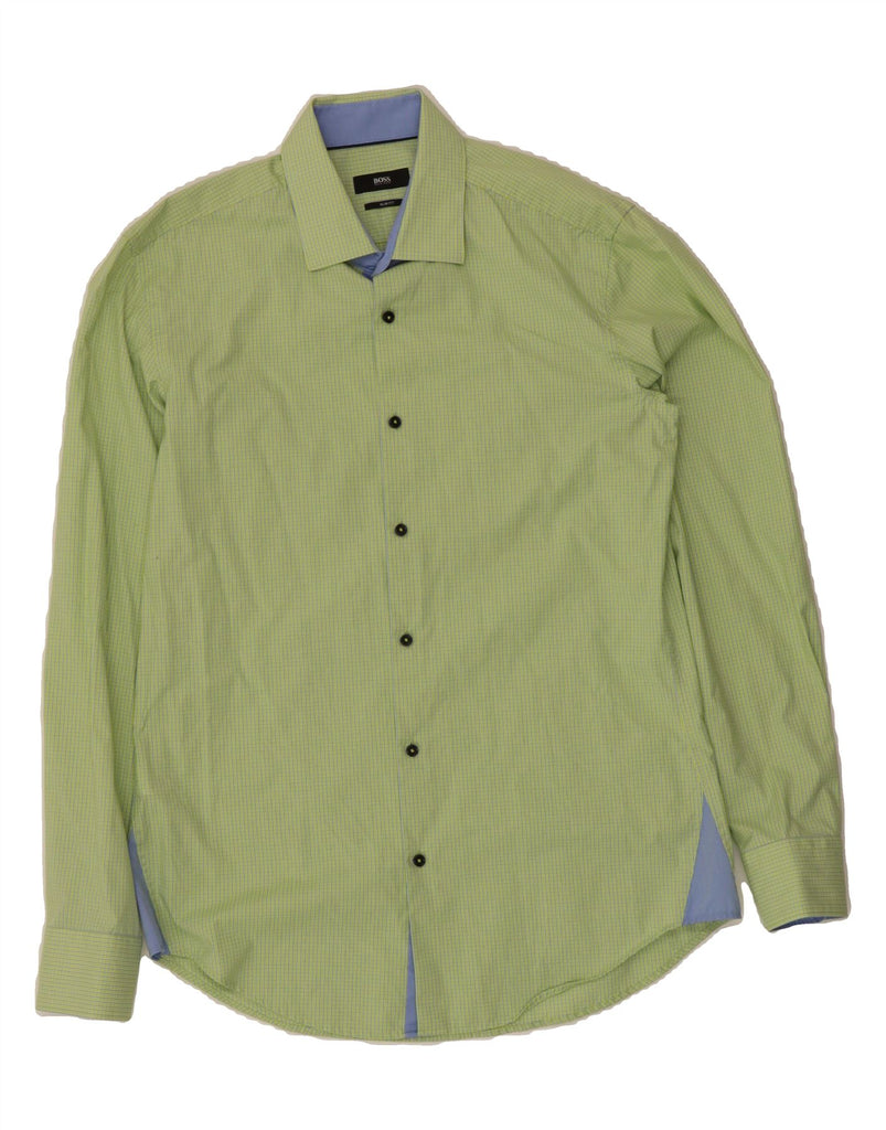 HUGO BOSS Mens Slim Fit Shirt Size 15 3/4 40 Medium Green Check Cotton Vintage Hugo Boss and Second-Hand Hugo Boss from Messina Hembry 