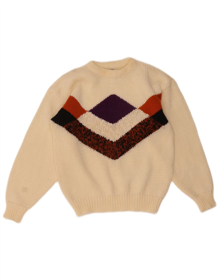 C&A Womens Crew Neck Jumper Sweater EU 40 Medium Off White Argyle/Diamond