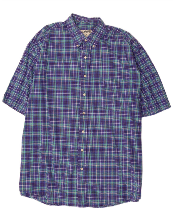 EDDIE BAUER Mens Short Sleeve Shirt XL Purple Check Cotton