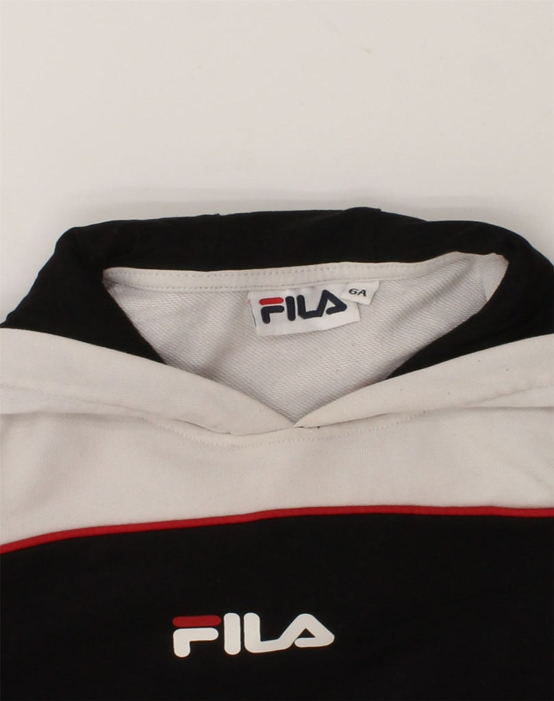 FILA Boys Hoodie Jumper 5-6 Years Black Colourblock Cotton | Vintage Fila | Thrift | Second-Hand Fila | Used Clothing | Messina Hembry 