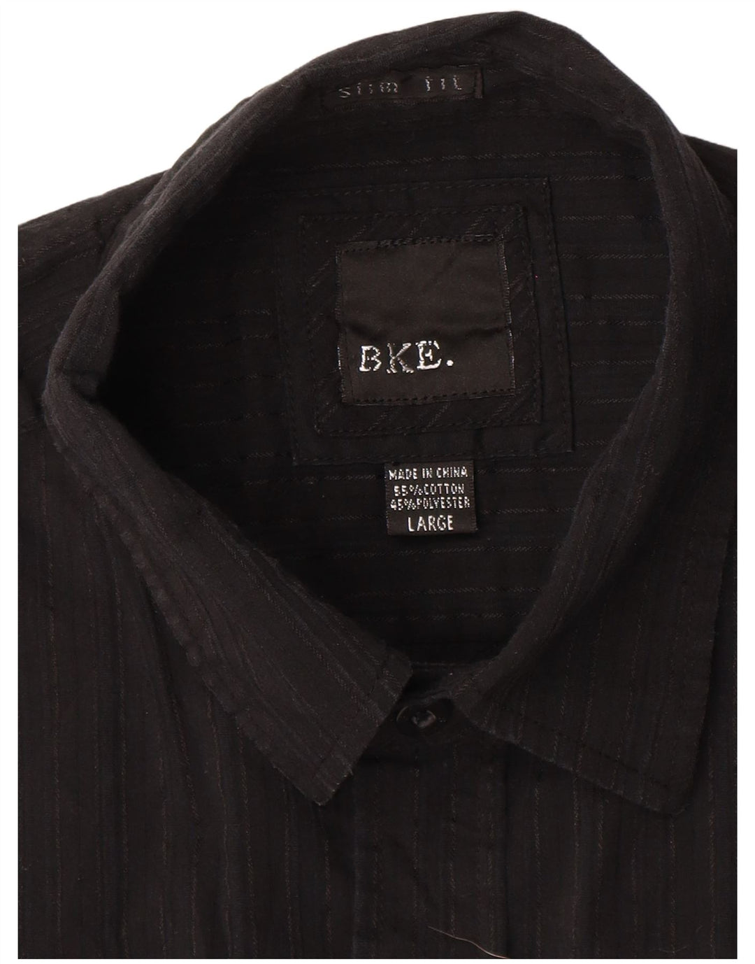 BKE Mens Slim Fit Shirt Large Black Pinstripe Cotton