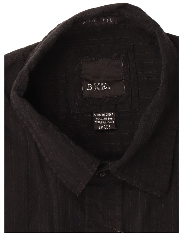 BKE Mens Slim Fit Shirt Large Black Pinstripe Cotton