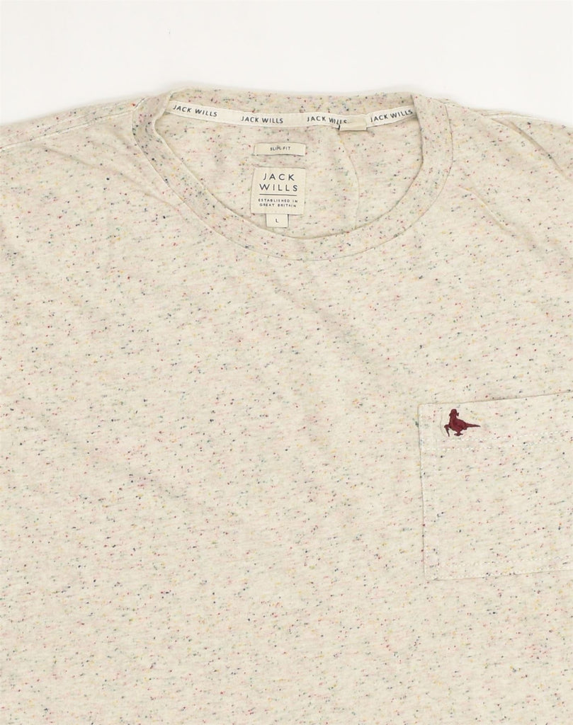 JACK WILLS Mens Slim Fit T-Shirt Top Large Beige Flecked Cotton | Vintage Jack Wills | Thrift | Second-Hand Jack Wills | Used Clothing | Messina Hembry 