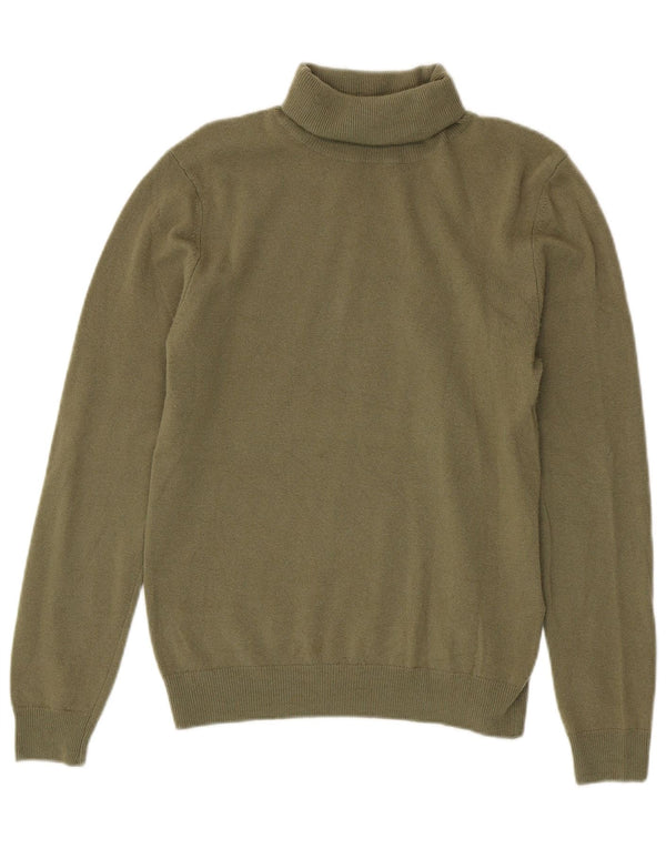 Benetton Womens Roll Neck Jumper Sweater UK 12 Medium Green Merino Wool