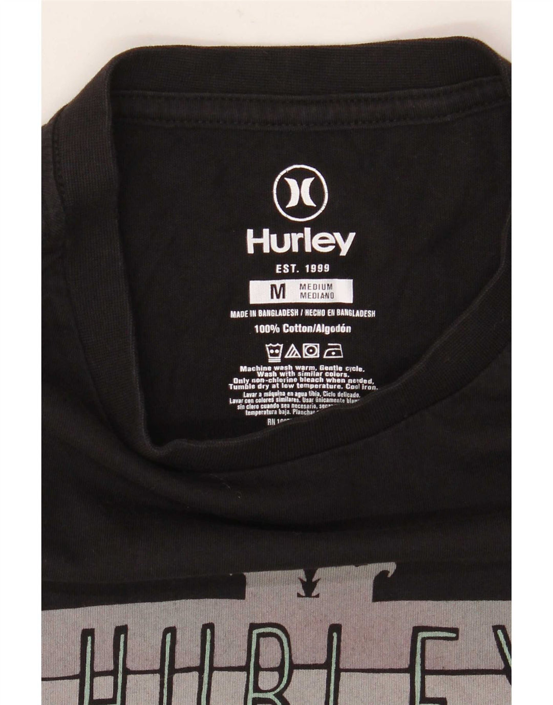 Hurley Mens Graphic T-Shirt Top Medium Black Cotton