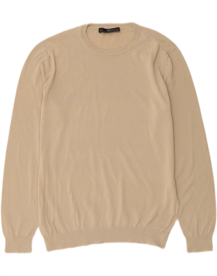 DANIELE ALESSANDRINI Mens Crew Neck Jumper Sweater IT 52 Large Beige Vintage Daniele Alessandrini and Second-Hand Daniele Alessandrini from Messina Hembry 