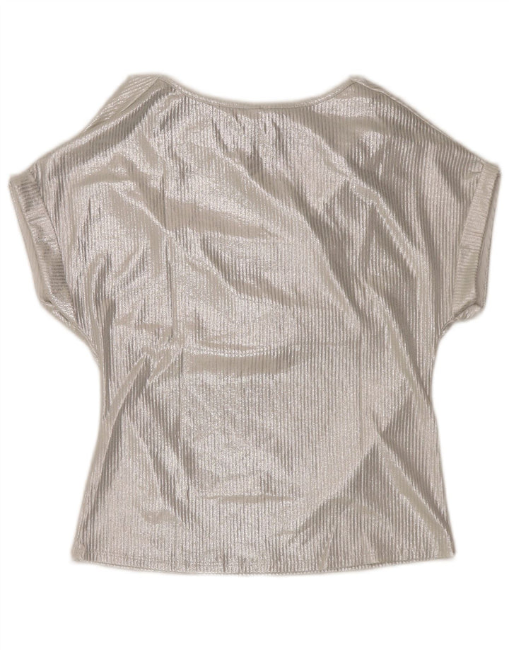 Vintage Womens Blouse Top UK 16 Large Silver Viscose