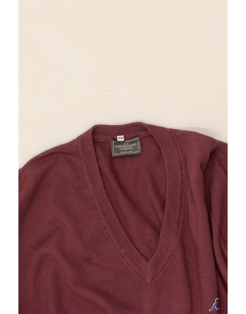 KAPPA Mens V-Neck Jumper Sweater XL Maroon Virgin Wool Vintage Kappa and Second-Hand Kappa from Messina Hembry 