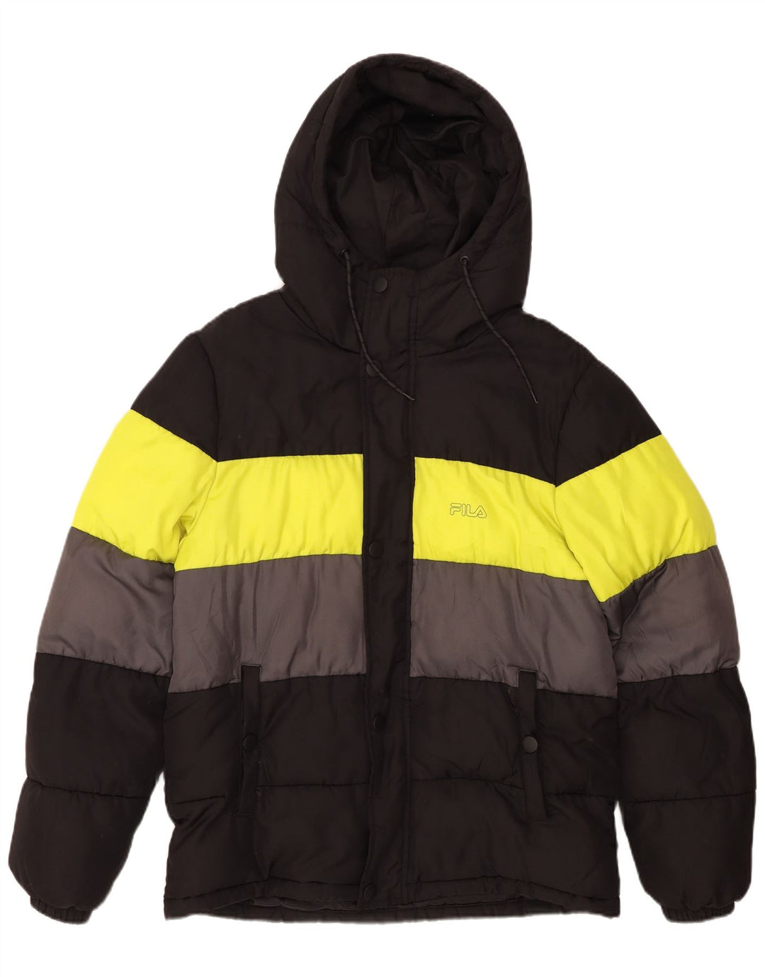 FILA Mens Hooded Padded Jacket UK 36 Small Black Colourblock Polyester