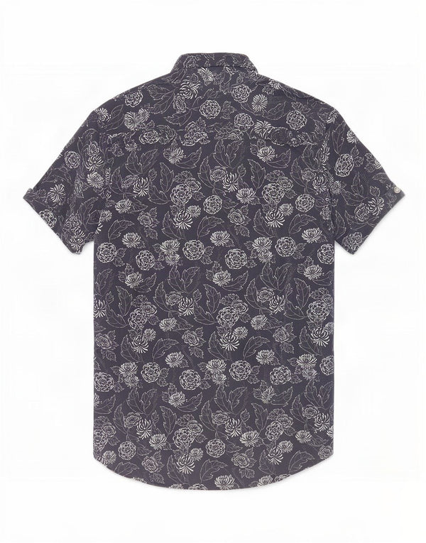 Ted Baker Mens Short Sleeve Shirt Size 2 Small Navy Blue Floral Cotton