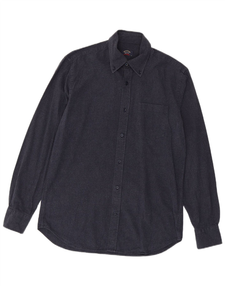 Paul & Shark Mens Shirt Size 39 Medium Navy Blue Cotton