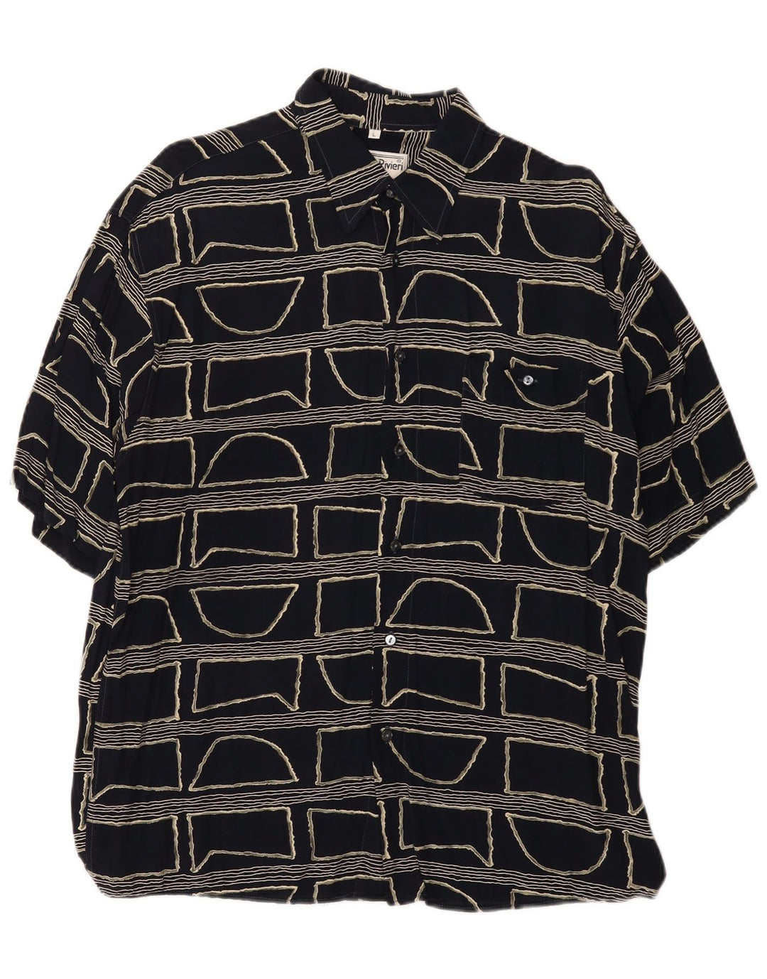 Vintage Mens Short Sleeve Shirt Large Black Geometric