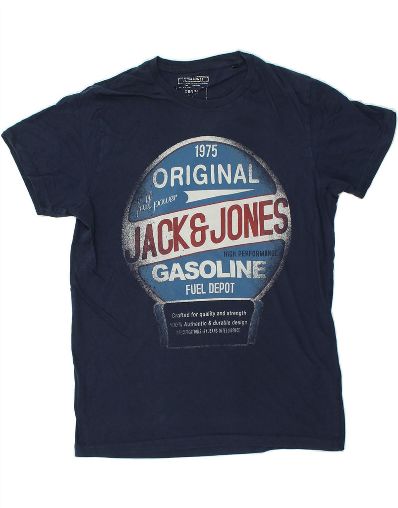 JACK & JONES Mens Graphic T-Shirt Top Large Navy Blue Cotton | Vintage Jack & Jones | Thrift | Second-Hand Jack & Jones | Used Clothing | Messina Hembry 