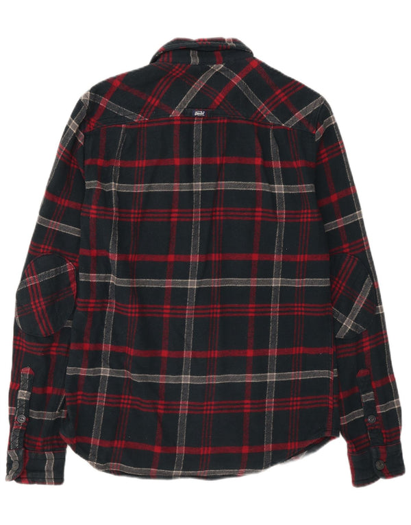 Superdry Mens Flannel Shirt Medium Navy Blue Plaid Cotton
