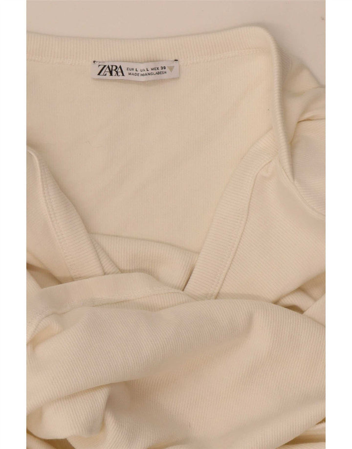 Zara Womens Crop Top Long Sleeve UK 14 Large White