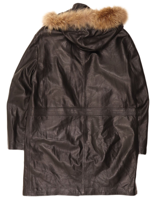 Lavorazione Artigiana Mens Hooded Leather Coat UK 38 Medium Black Classic