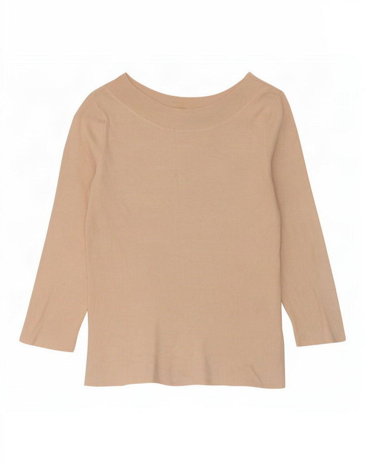 Oasis Womens Crop Top 3/4 Sleeve UK 12 Medium Beige Viscose