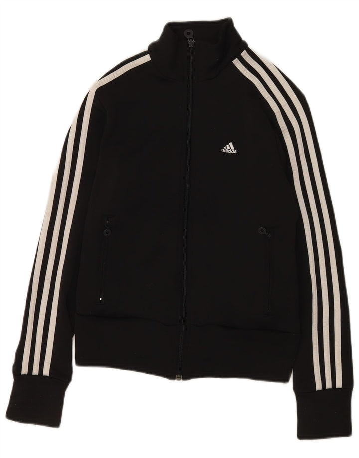 Adidas Womens Tracksuit Top Jacket UK 10 Small Black Polyester