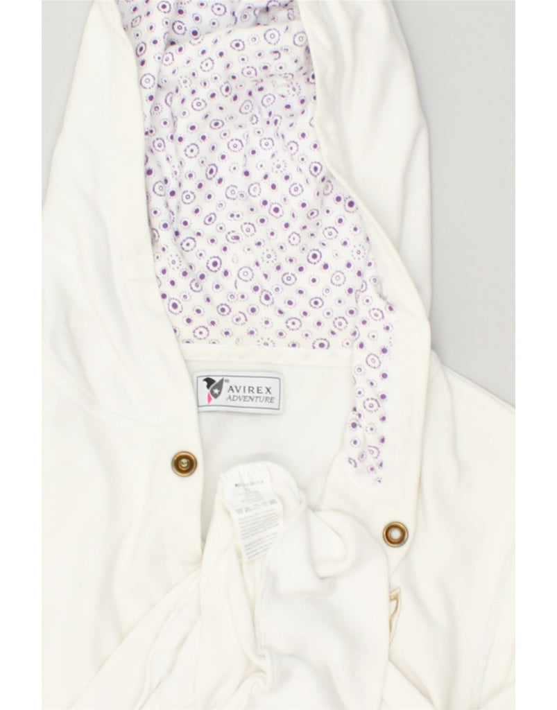 AVIREX Womens Hooded Tracksuit Top Jacket UK 14 Large Off White Cotton | Vintage Avirex | Thrift | Second-Hand Avirex | Used Clothing | Messina Hembry 