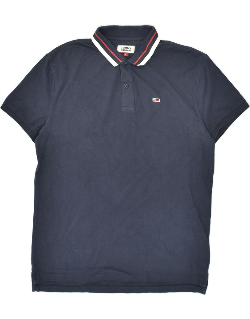 TOMMY HILFIGER Mens Polo Shirt Large Navy Blue Cotton | Vintage Tommy Hilfiger | Thrift | Second-Hand Tommy Hilfiger | Used Clothing | Messina Hembry 