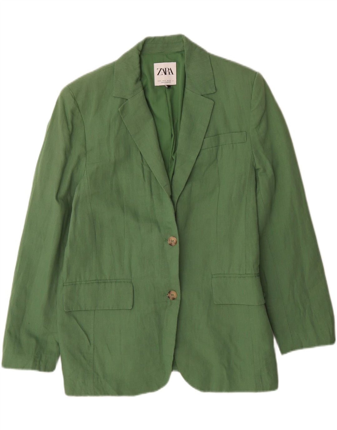 Zara Womens 2 Button Oversized Blazer Jacket UK 10 Small Green Linen