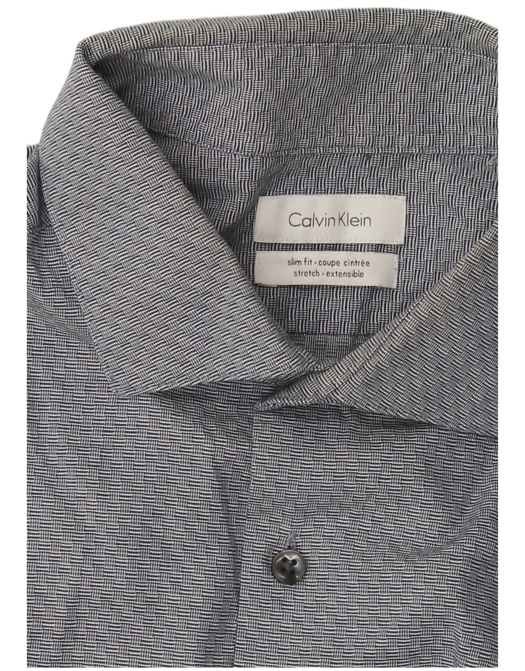 Calvin Klein Mens Slim Fit Shirt Large Navy Blue Geometric