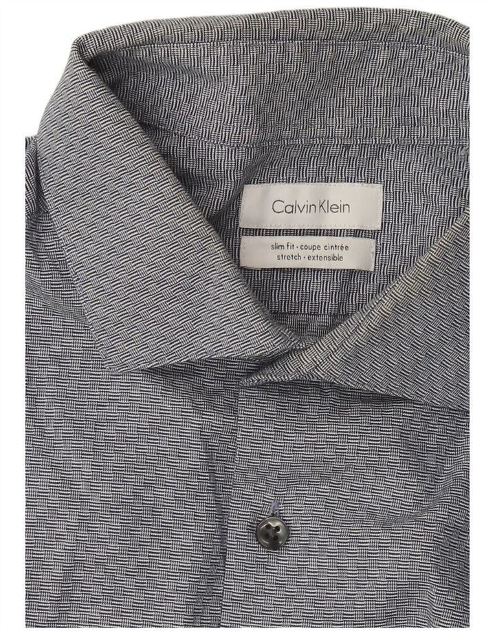 Calvin Klein Mens Slim Fit Shirt Large Navy Blue Geometric