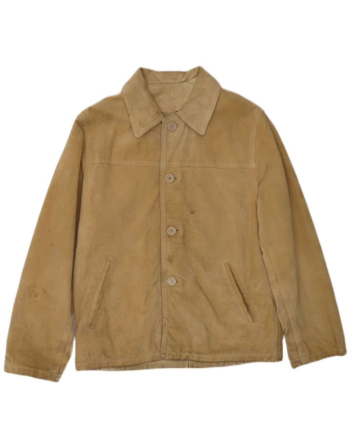 CONBIPEL Mens Suede Jacket UK 40 Large Beige Leather