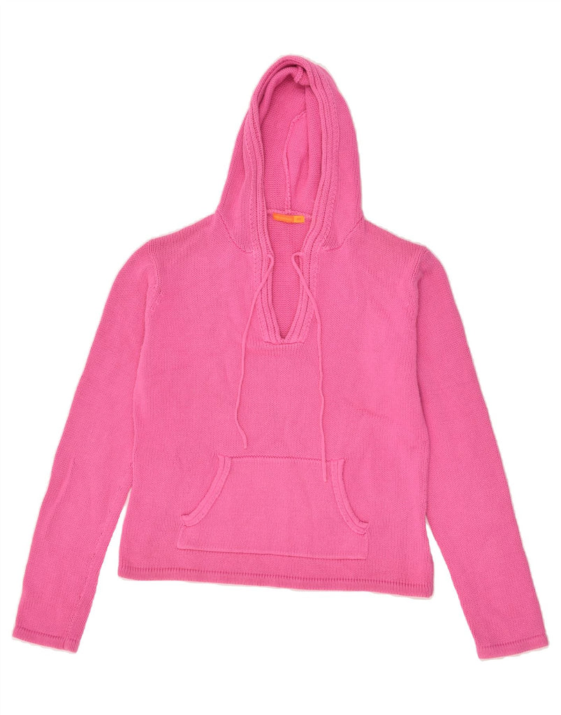 FISHBONE Womens Hooded V-Neck Jumper Sweater UK 14 Medium Pink Cotton | Vintage Fishbone | Thrift | Second-Hand Fishbone | Used Clothing | Messina Hembry 